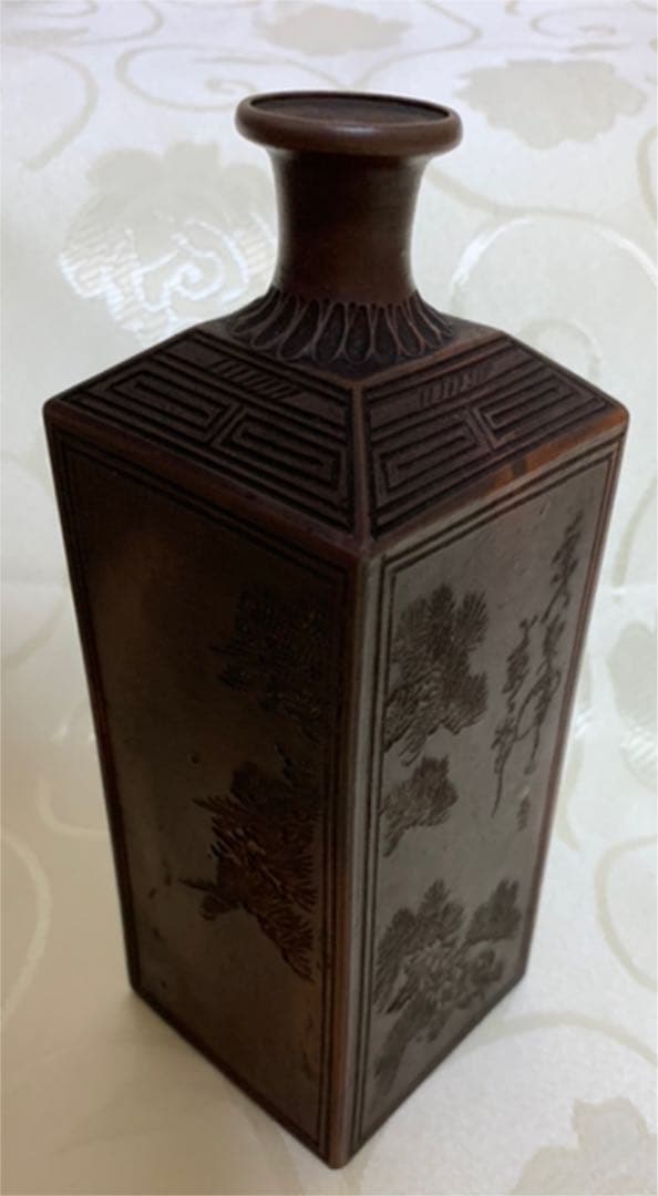古錫 茶托 義春在銘 漢詩「霊芝」 彫刻 骨董 古美術