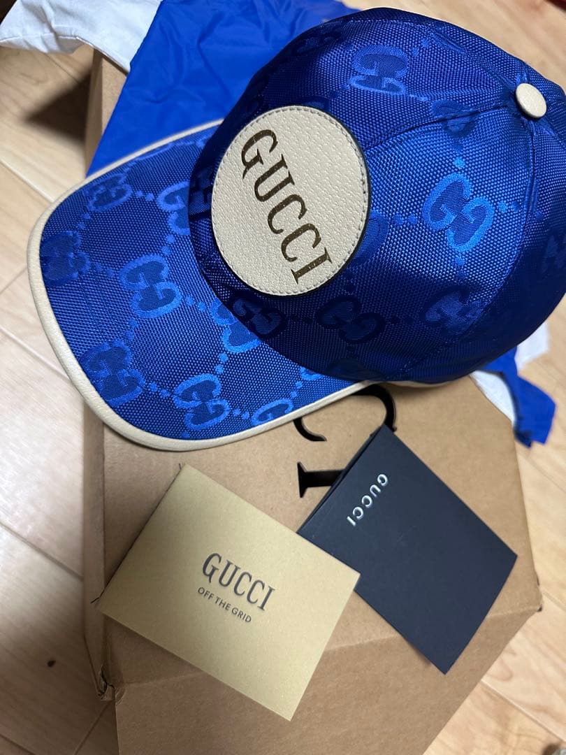 極美品　GUCCI キャップ 青 GUCCI（グッチ）キャップ 青 サイズ:L(59cm) メンズ/2200458457038