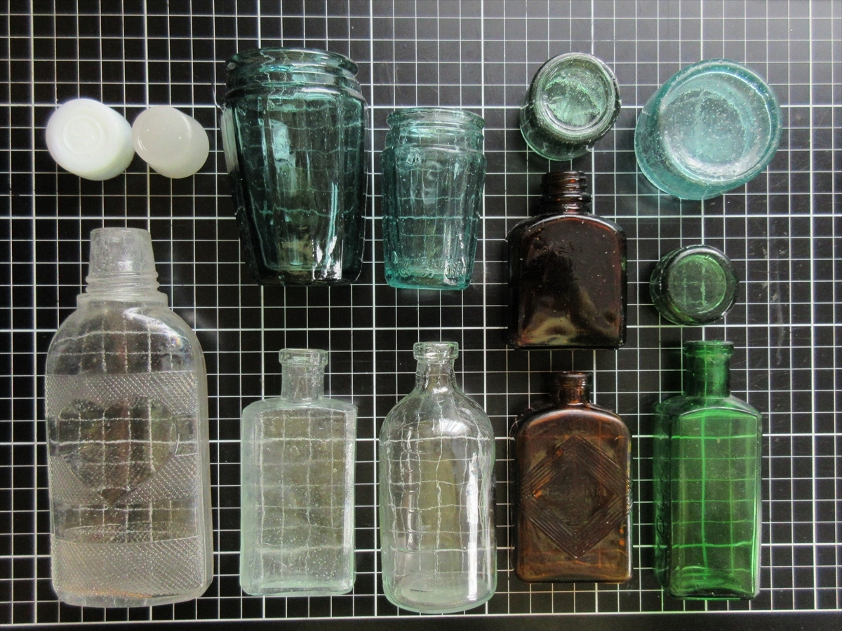 良質漂着レトロ瓶セット①（金平糖瓶、ヘチマコロンなど） - AMULE