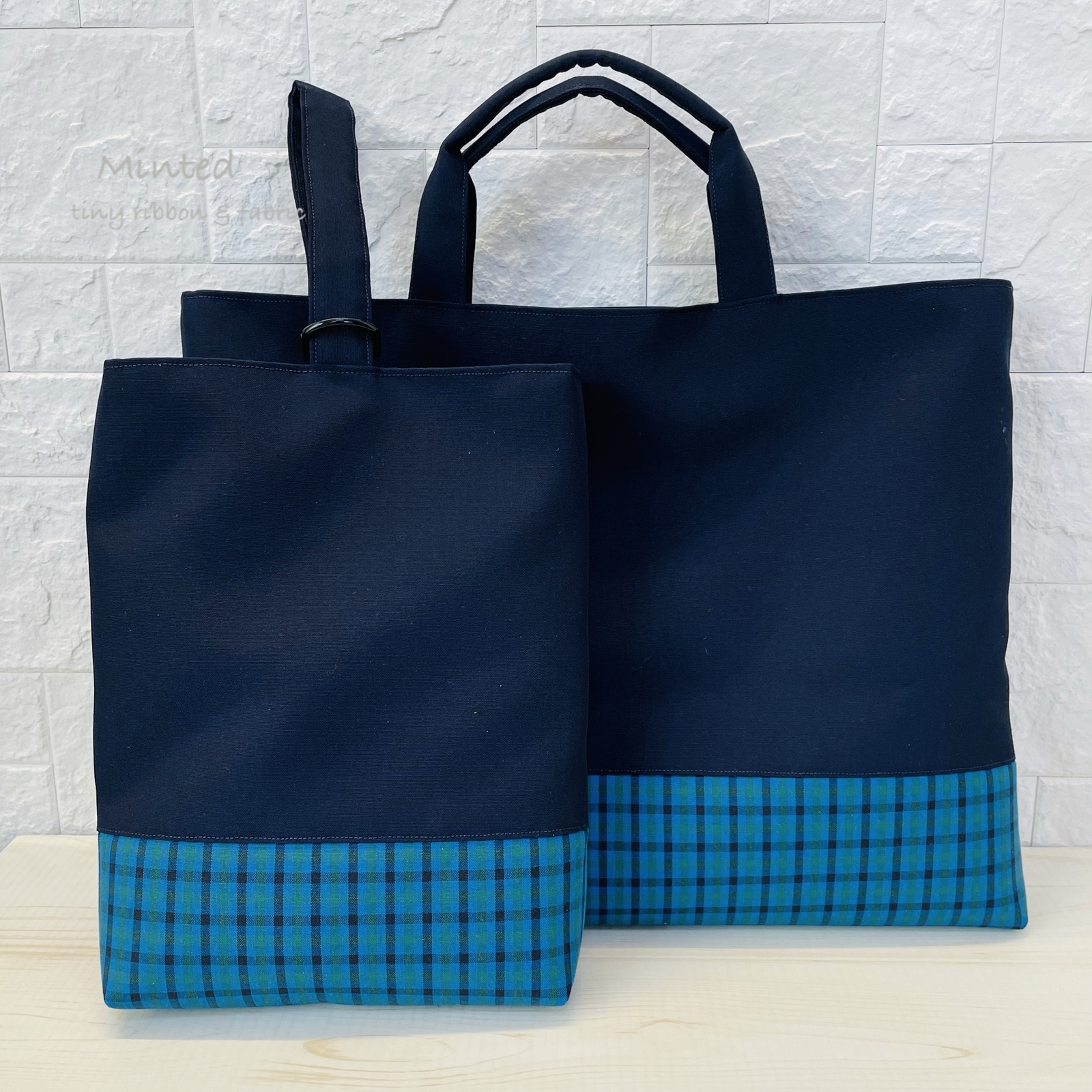 ⭐️ ファミリア風チェック×ネイビー ミニトート 青 - Minted | minne