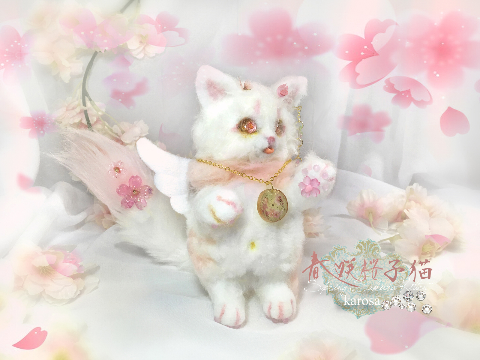 九尾の狐 全身可動 完全オリジナル 妖狐 白狐 fox 羊毛フェルト アート
