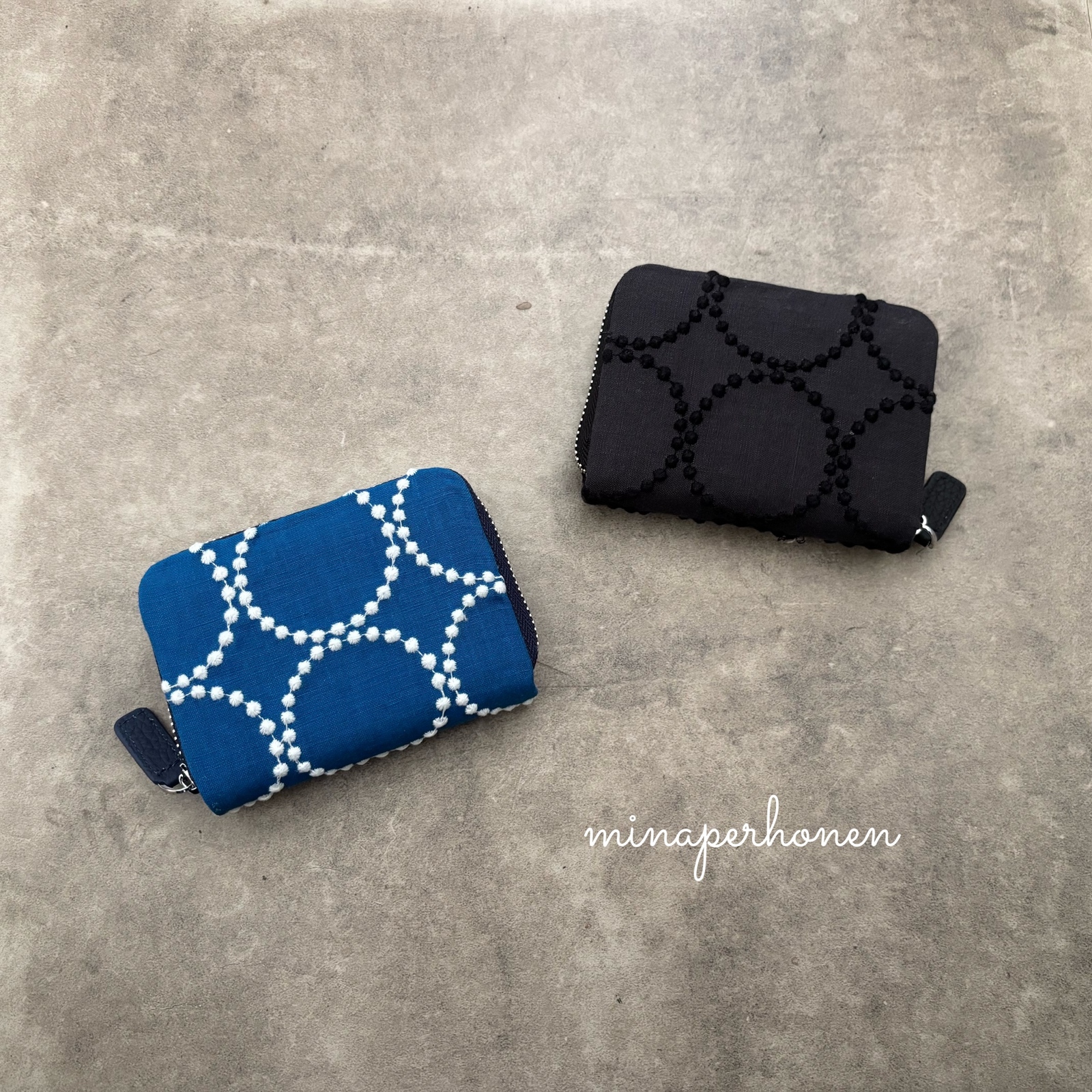 再販 新色 ミナペルホネン 財布 タンバリン ハンドメイド ネイビー
