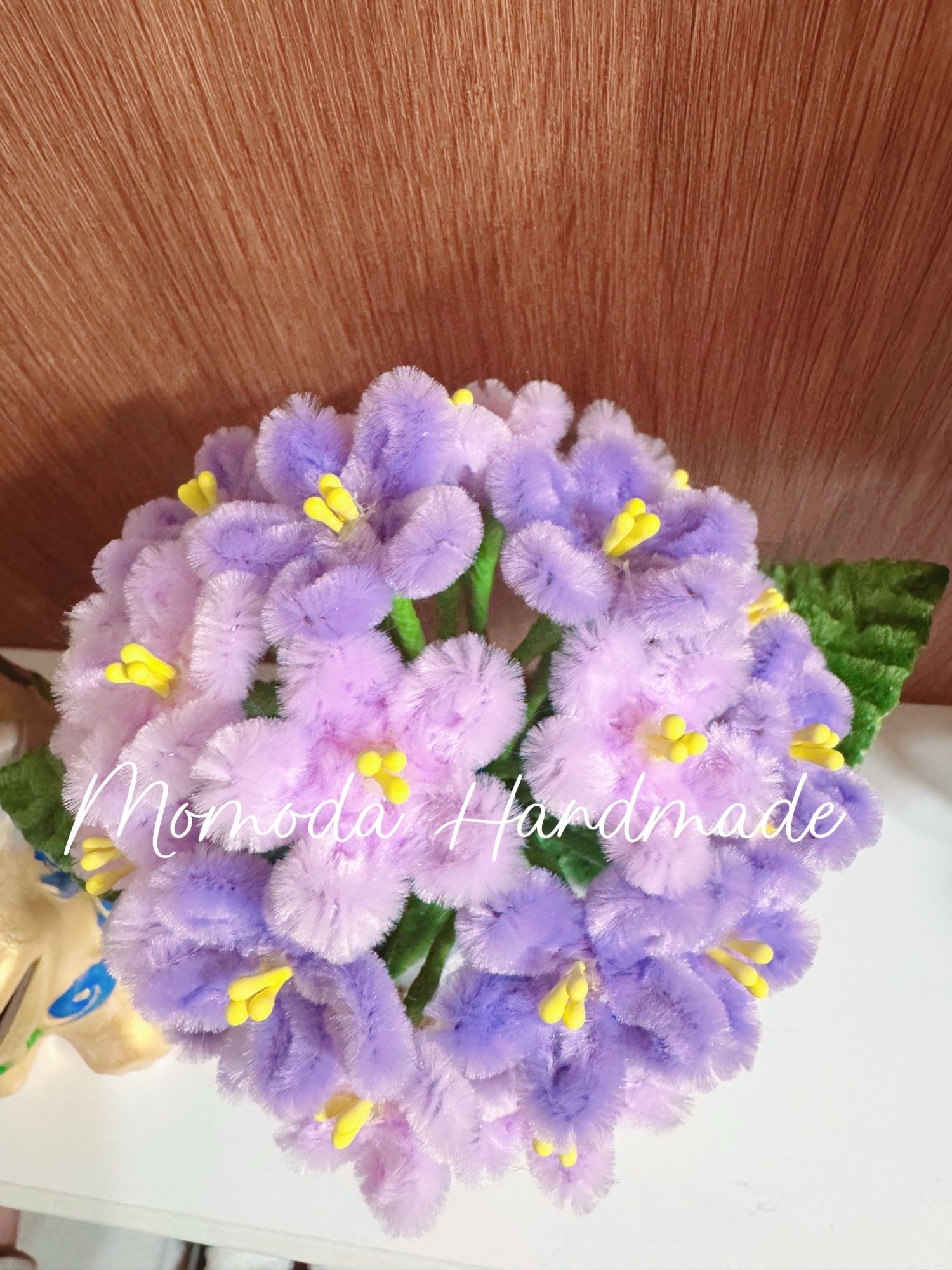 モールフラワー 紫陽花の鉢植え 薄紫色×紫色 ハンドメイド 枯れない花
