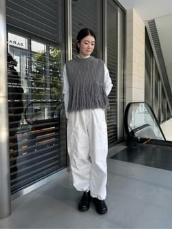 HYKE＞フリンジ リブノースリーブニット