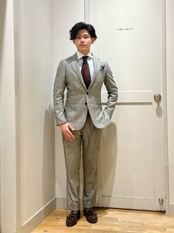 シャークスキン グレンプレイド 3ボタン スーツ S―MODEL