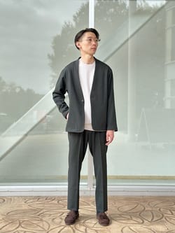 A＋ ポリエステルツイード 1B ノーカラー ジャケット ―ウォッシャブル