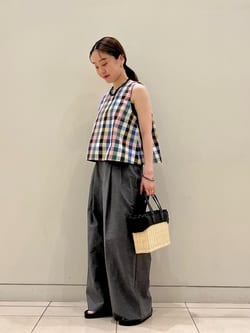 チェック フレアノースリーブ トップス