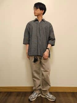 COOL MAX」麻混スキッパー七分シャツ(S ベージュ): トップス｜Right-on
