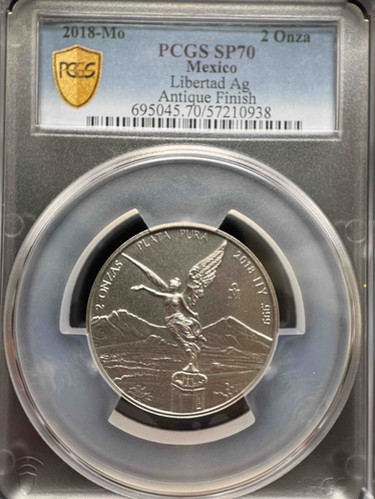2018年 メキシコ リベルタード銀貨 2オンス アンティークSP70 PCGS
