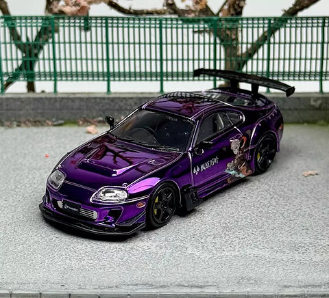TOYOTA SUPRA A80Z PANDEM PURPLE CHROME ANIME LIVERY 1/64 SCALE