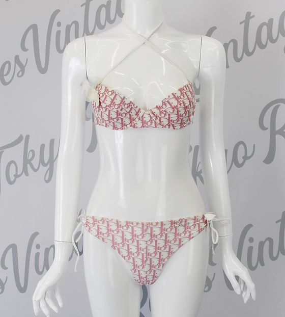 Christian Dior Bikini Pink Trotter Logo Monogram Print Swimsuit