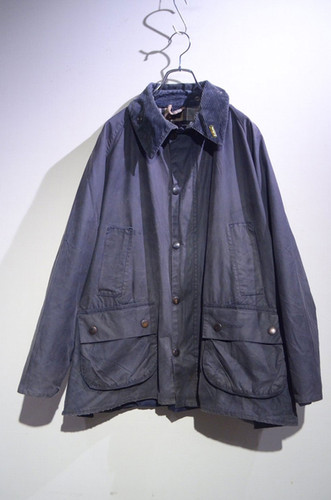 90's~00's Barbour Bedale Waxed Jacket NAVY GRAY Made in England
