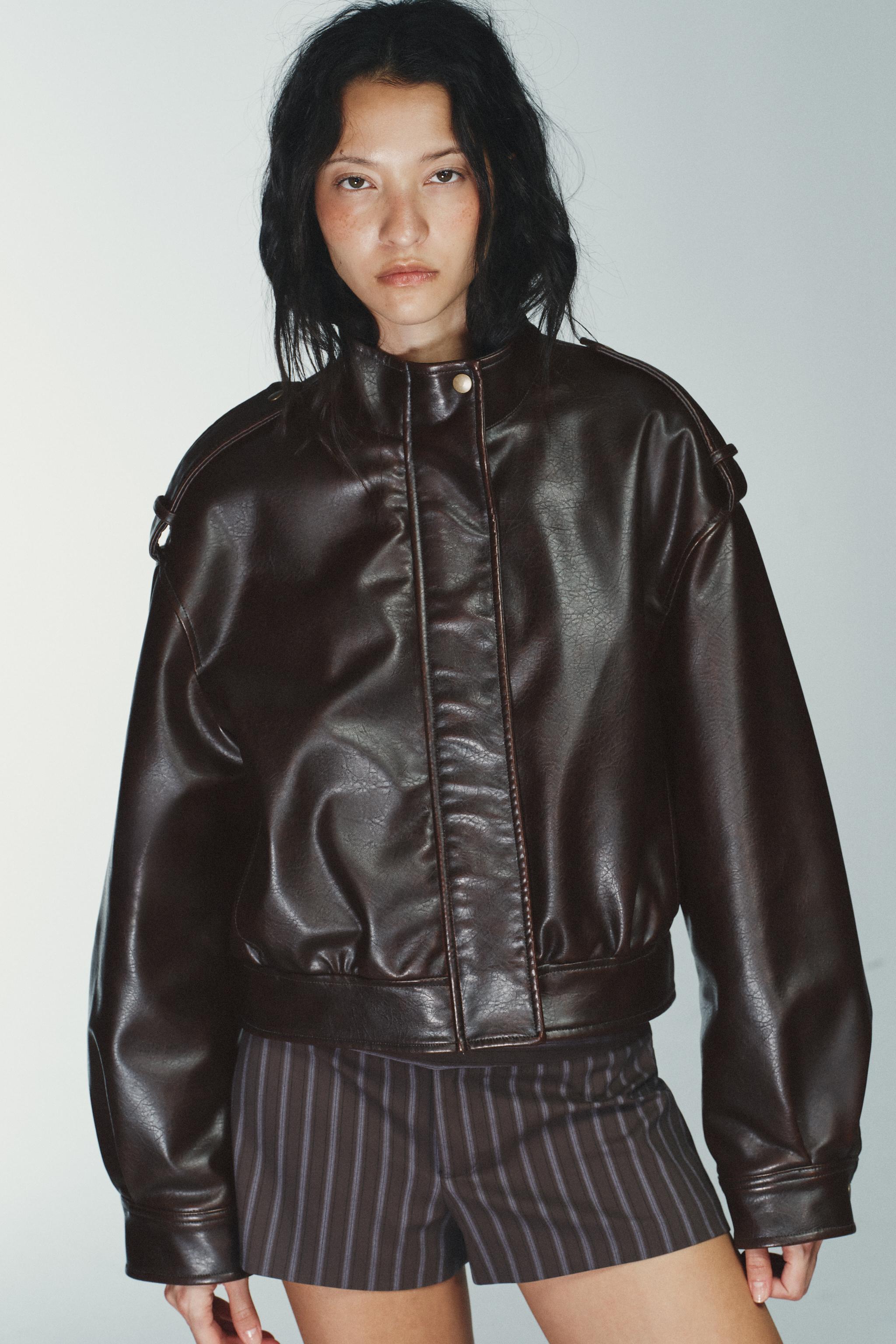 FAUX LEATHER JACKET WITH STRAPS - Brown | ZARA United States