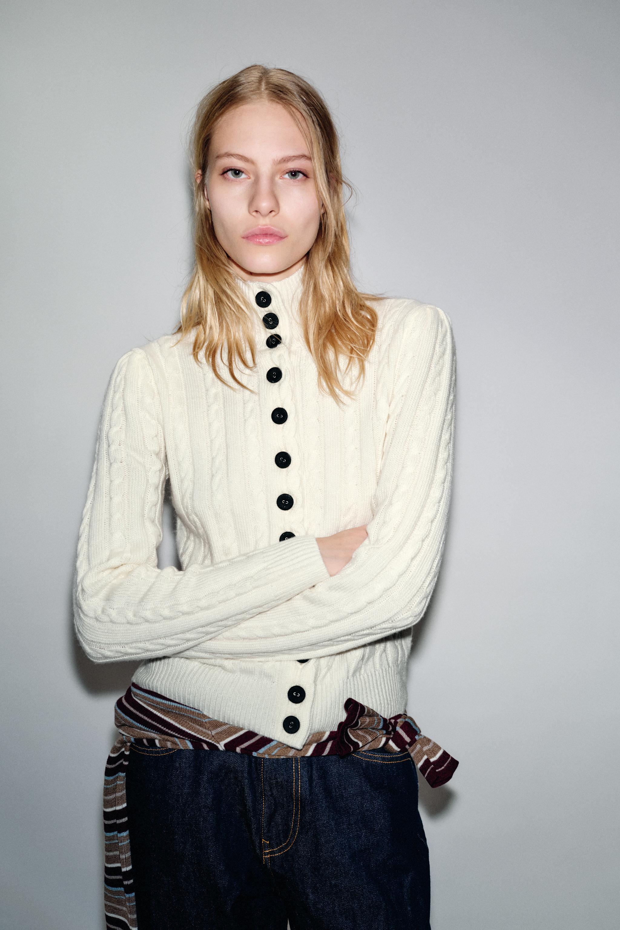 CABLE KNIT CARDIGAN - Ecru | ZARA United States