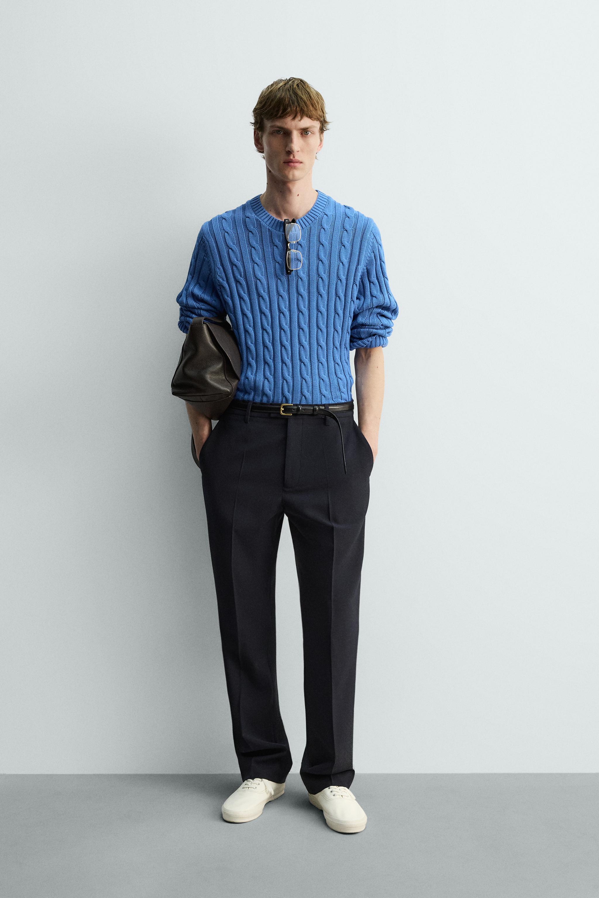 CABLE KNIT SWEATER - Blue | ZARA United States