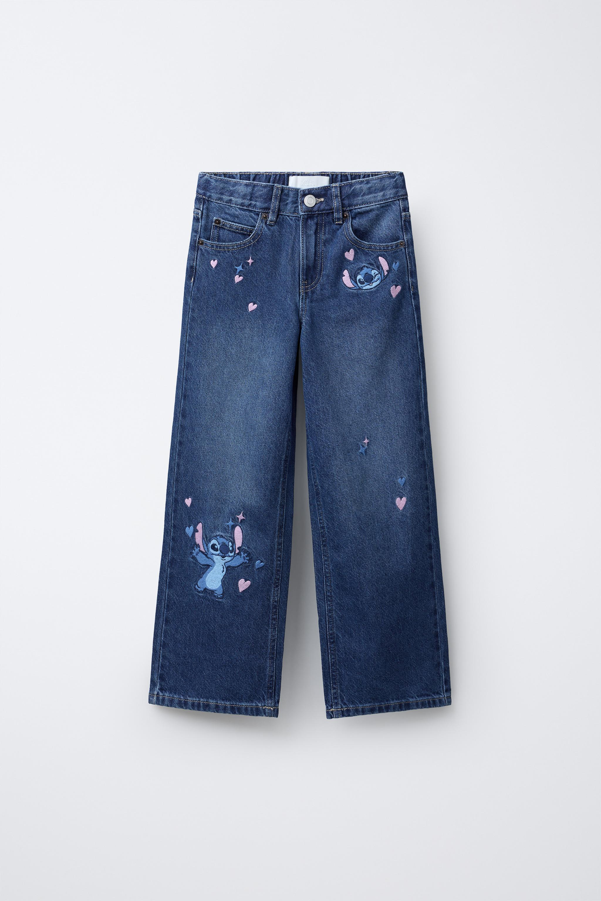EMBROIDERED LILO & STITCH © DISNEY WIDE LEG JEANS - Blue | ZARA