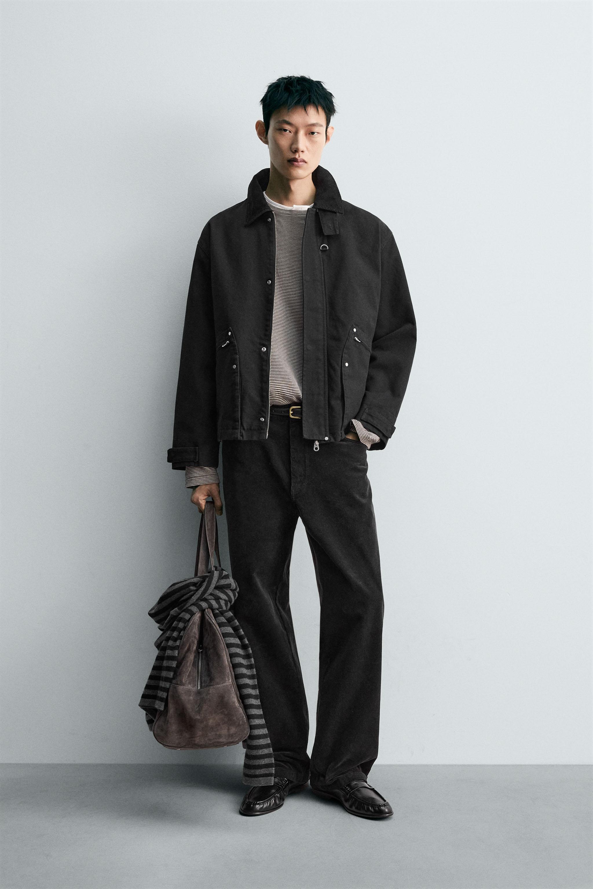 リラックスフィット コンビカラージャケット - ブラック | ZARA Japan