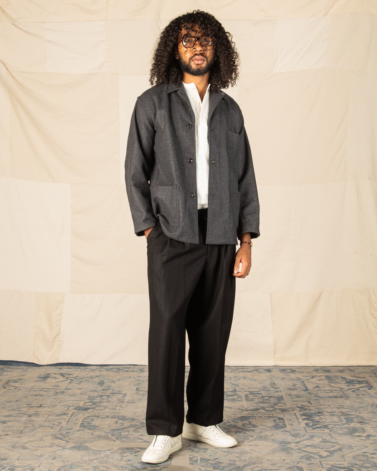 Monitaly Italian Jail Jacket - Charcoal Melange Wool Flannel