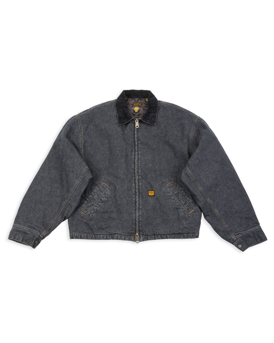 Kapital 14oz BLKxECR Denim T-Back Drizzler JKT - Black x Ecru