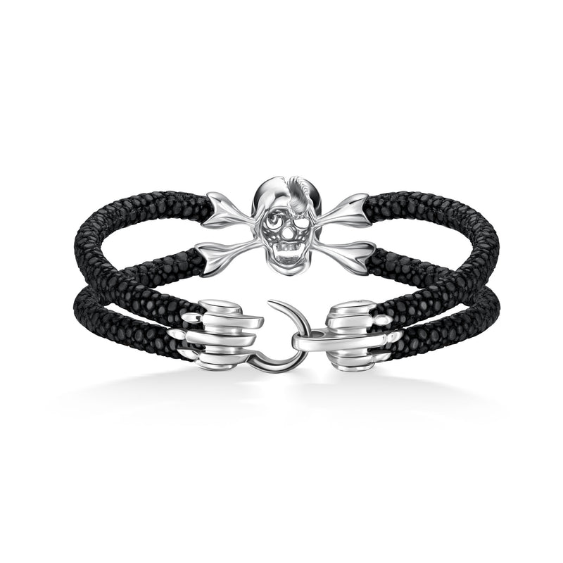 Skull Guardian: Pure Silver Bracelet on Stingray Leather – StingHD