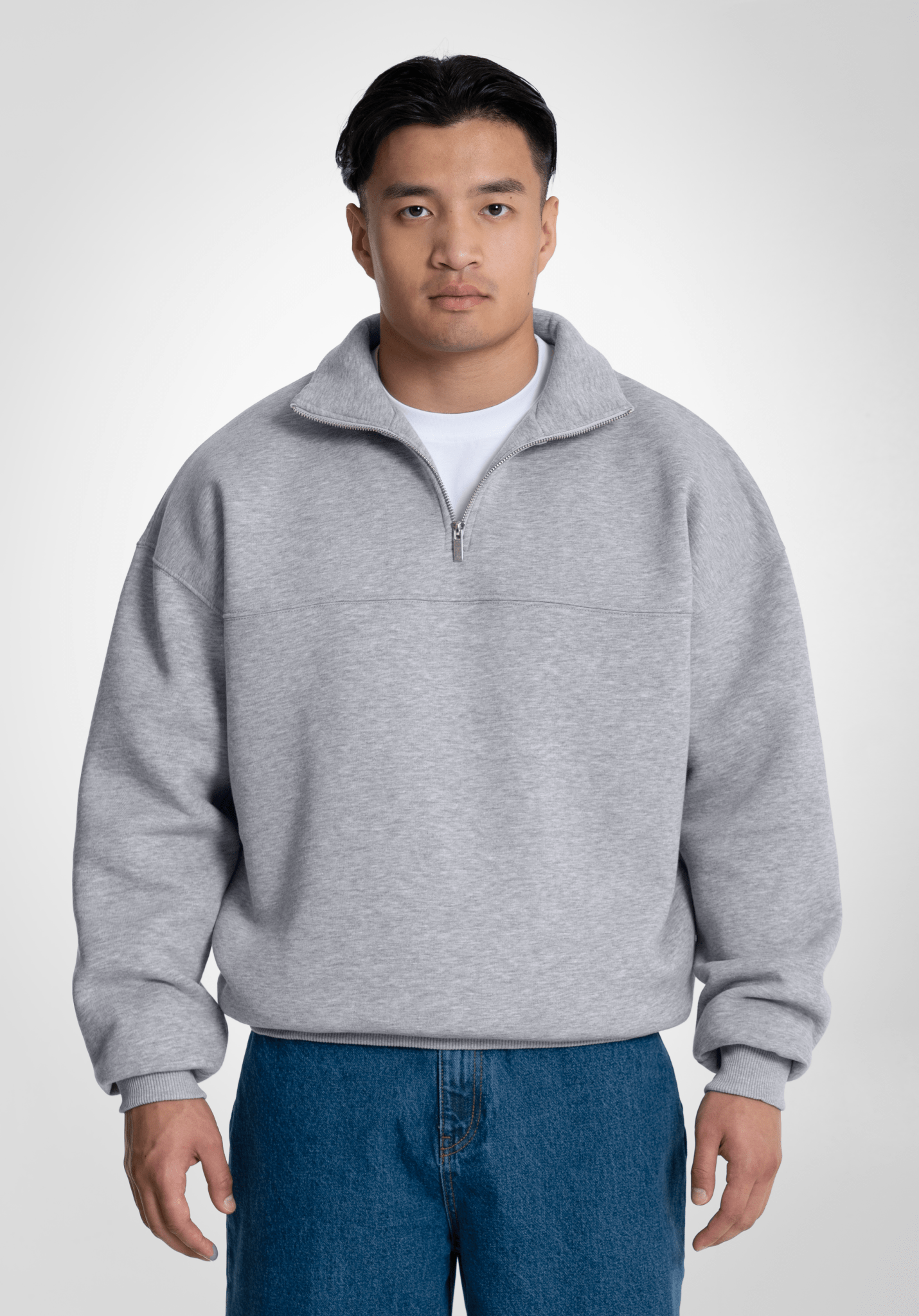 Half Zip Melange Grey | Heavyweight Brushed Fleece |