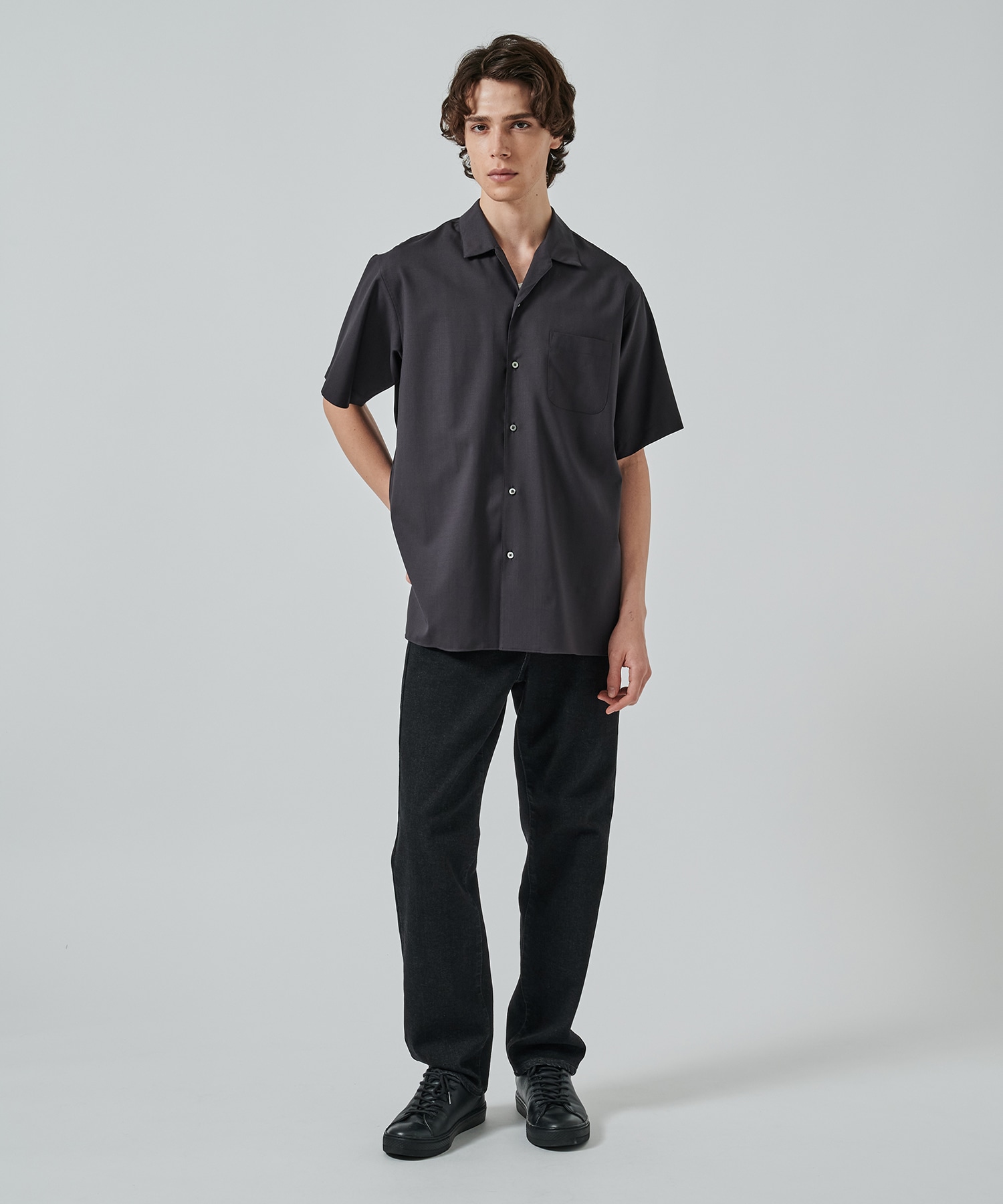 ITALIAN OPEN COLLAR S/S SHIRT オーガニックウール 2/80 トロピカル