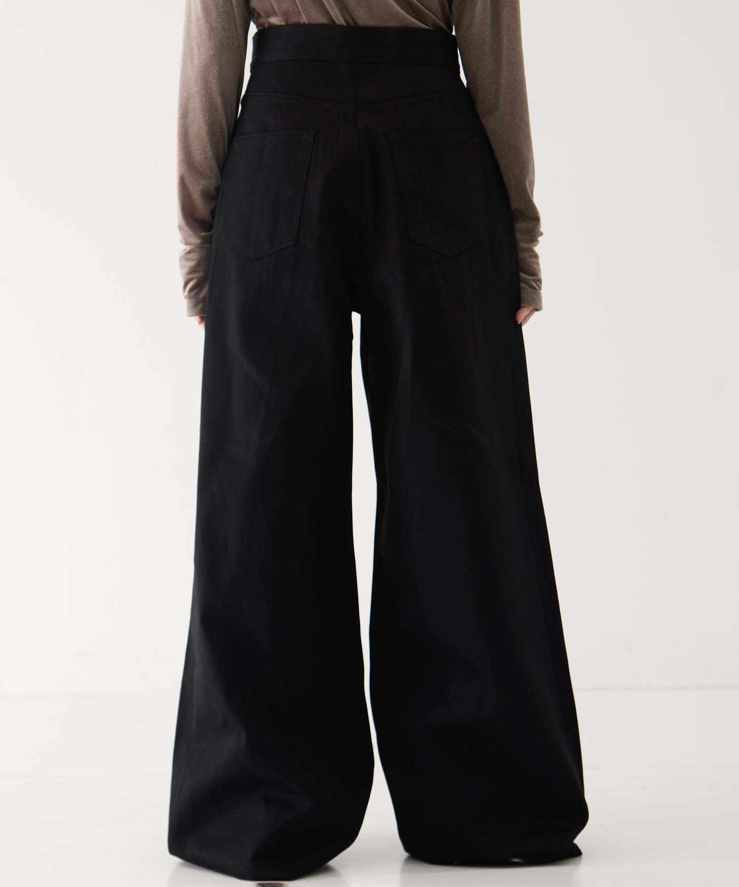 RIGID DENIM WIDE PANTS (SHORT LENGTH)(XS BLACK): JOHN LAWRENCE