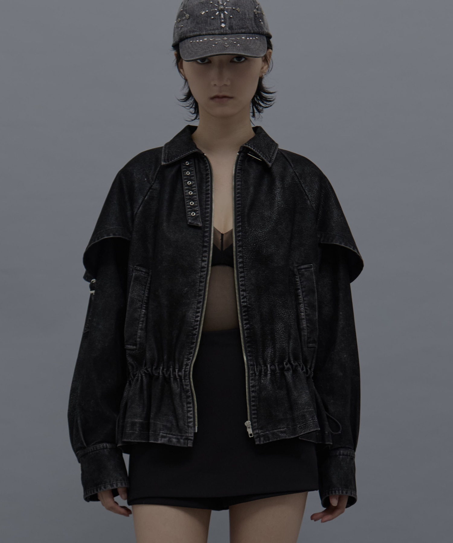 drawstring fade leather blouson(FREE BLACK): tanakadaisuke: WOMENS