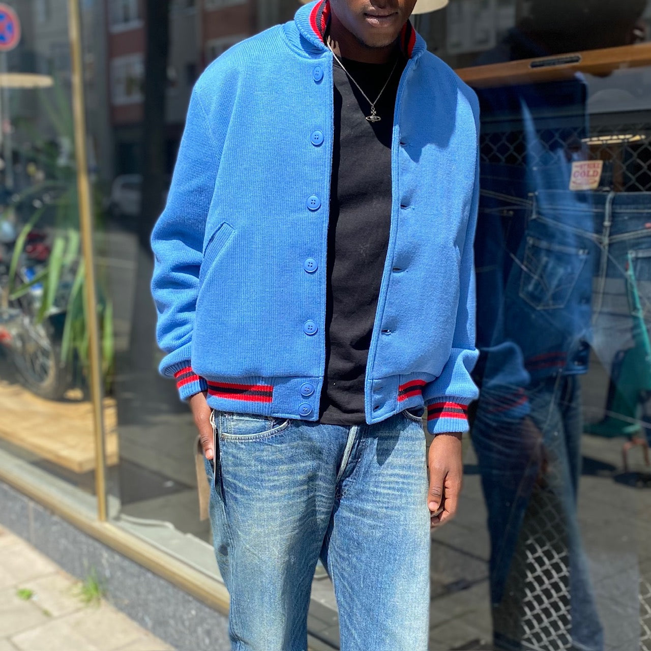 dehen 1920 | knit club jacket - columbia blue – stuf|f-official