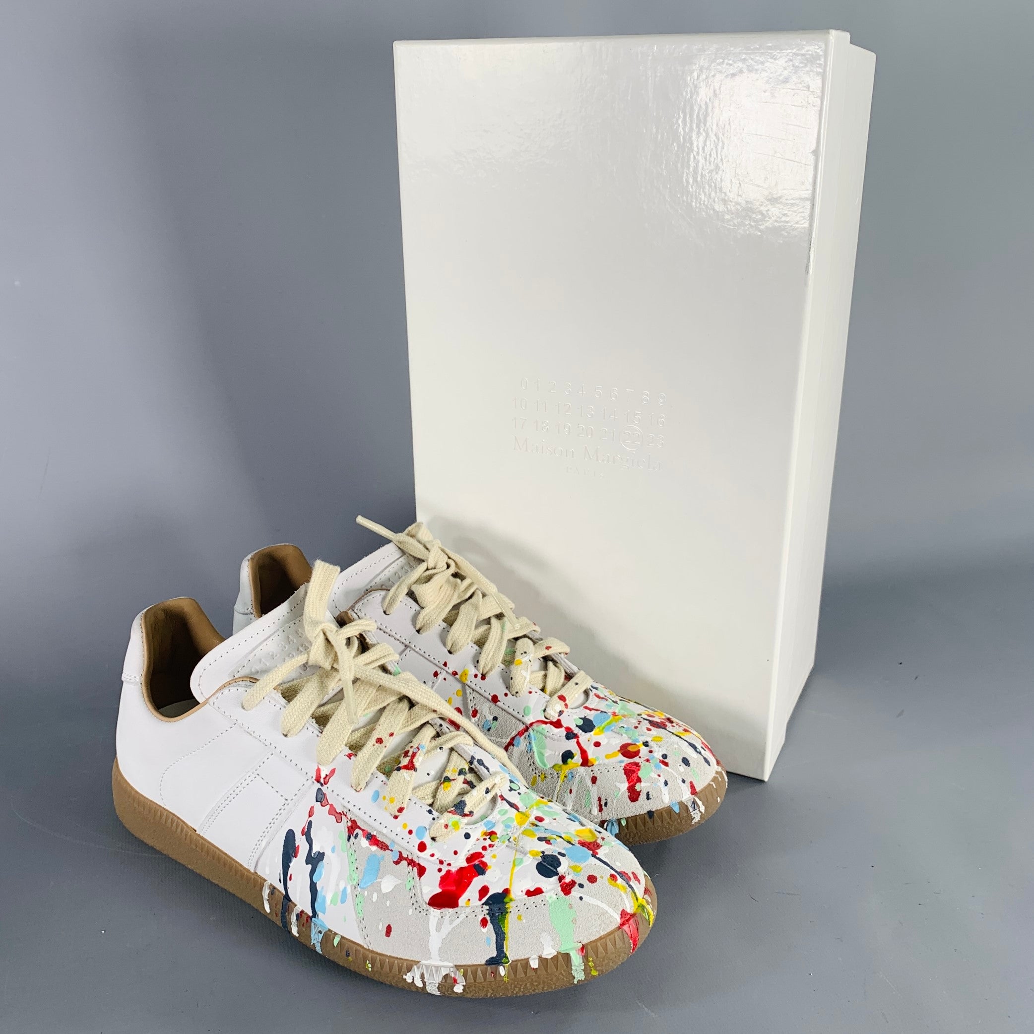 MAISON MARGIELA Size 7.5 White Multi Color Leather Sneakers – Sui
